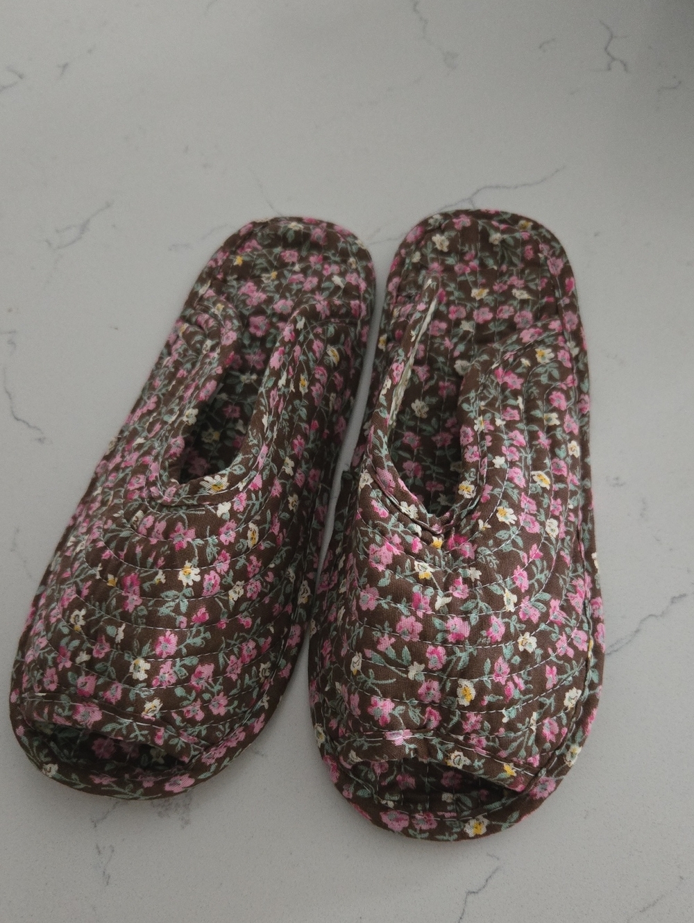 Quilted Cotton Floral Indoor Slippers S